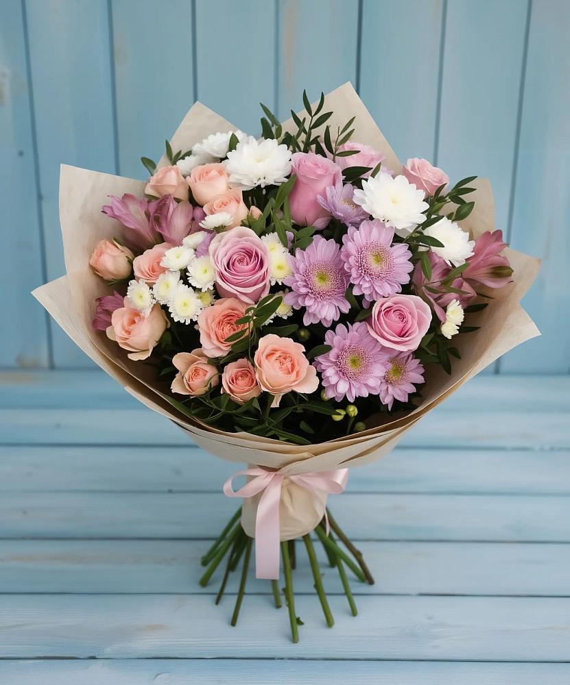 Букет цветов из: Хризантемы, Розы и Альстромерии в Рудне Смоленской области