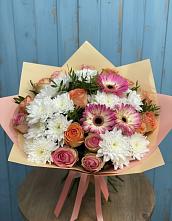 Букет цветов из:  Розы, Герберы и Хризантемы в Рудне Смоленской области