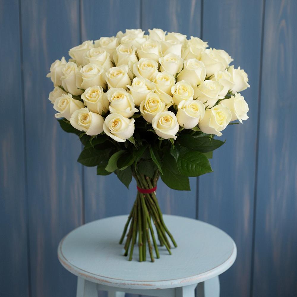 Букет 51 Белая роза Эдлесс Лав в Рудне Смоленской области