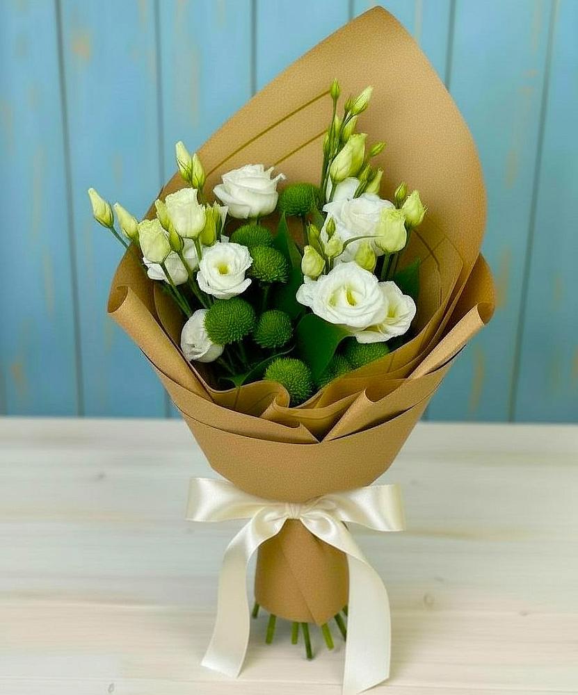 Букет цветов из: Хризантемы и Лизиантусы в Рудне Смоленской области