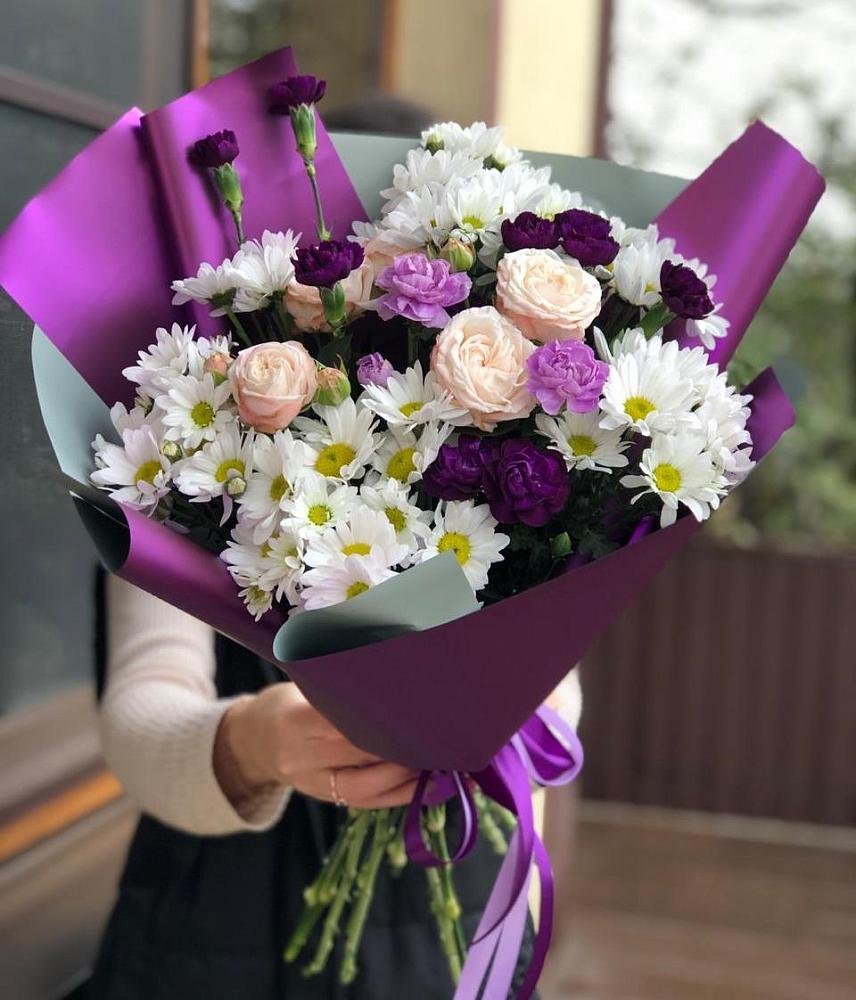 Букет цветов из: Хризантемы, Гвоздики и Розы в Рудне Смоленской области