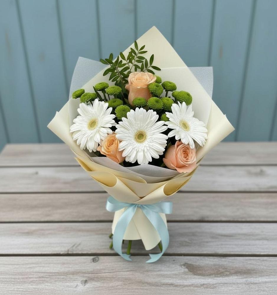 Букет цветов из: Герберы, Розы и Хризантемы в Рудне Смоленской области
