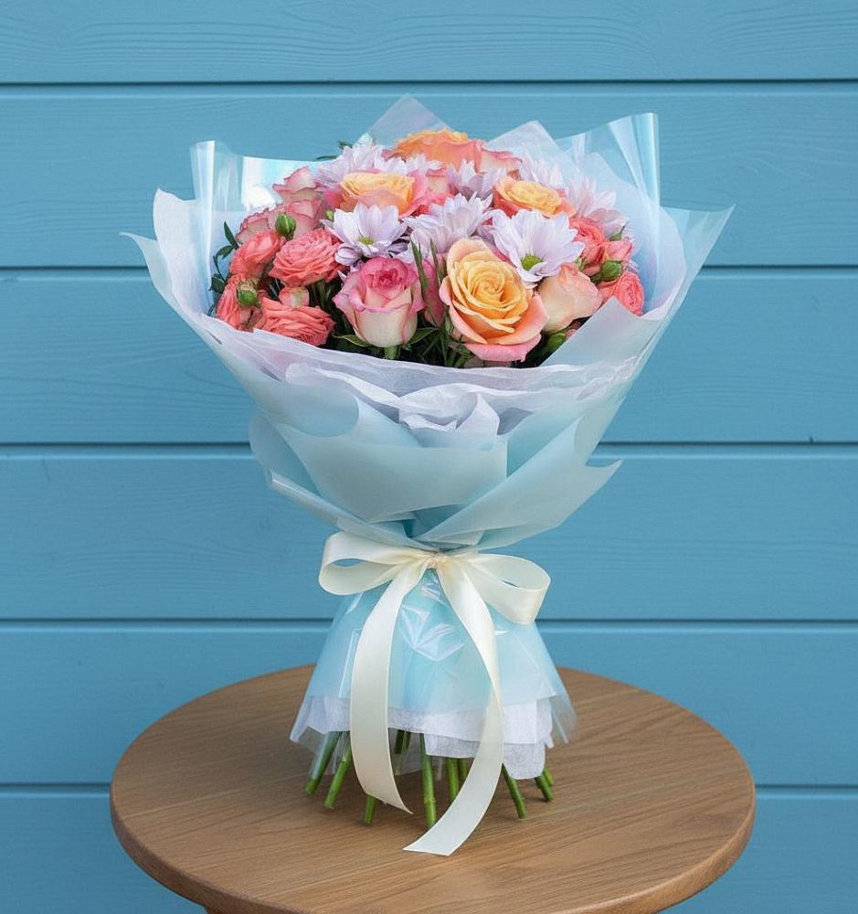 Букет цветов из: Хризантемы и Розы в Рудне Смоленской области