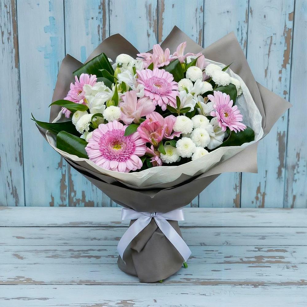 Букет цветов из: Герберы, Альстромерии и Хризантемы в Рудне Смоленской области