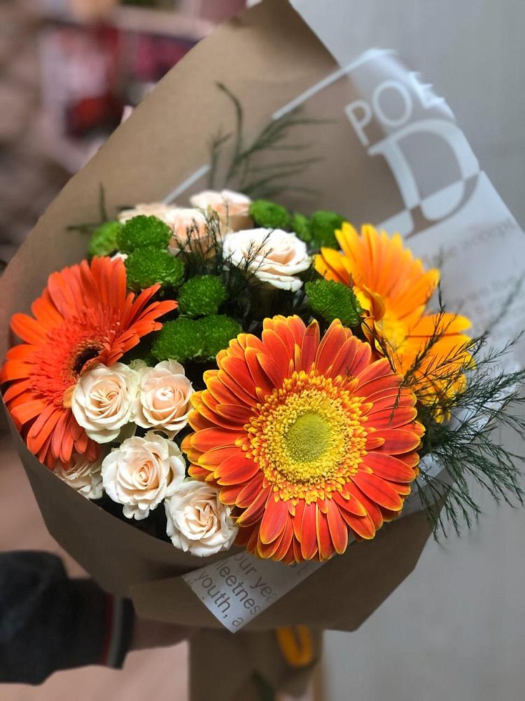 Букет цветов из: Герберы, Хризантемы и Розы в Рудне Смоленской области
